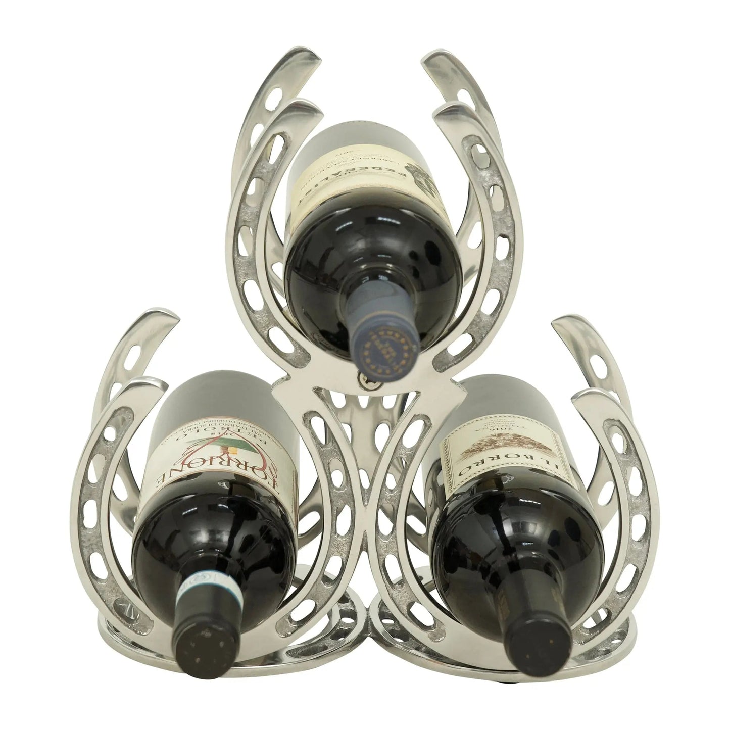 Huntley Horseshoe 3-Bottle Wine Rack, Aluminum Silver Finish