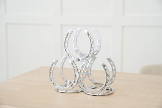 Huntley Horseshoe 3-Bottle Wine Rack, Aluminum Silver Finish